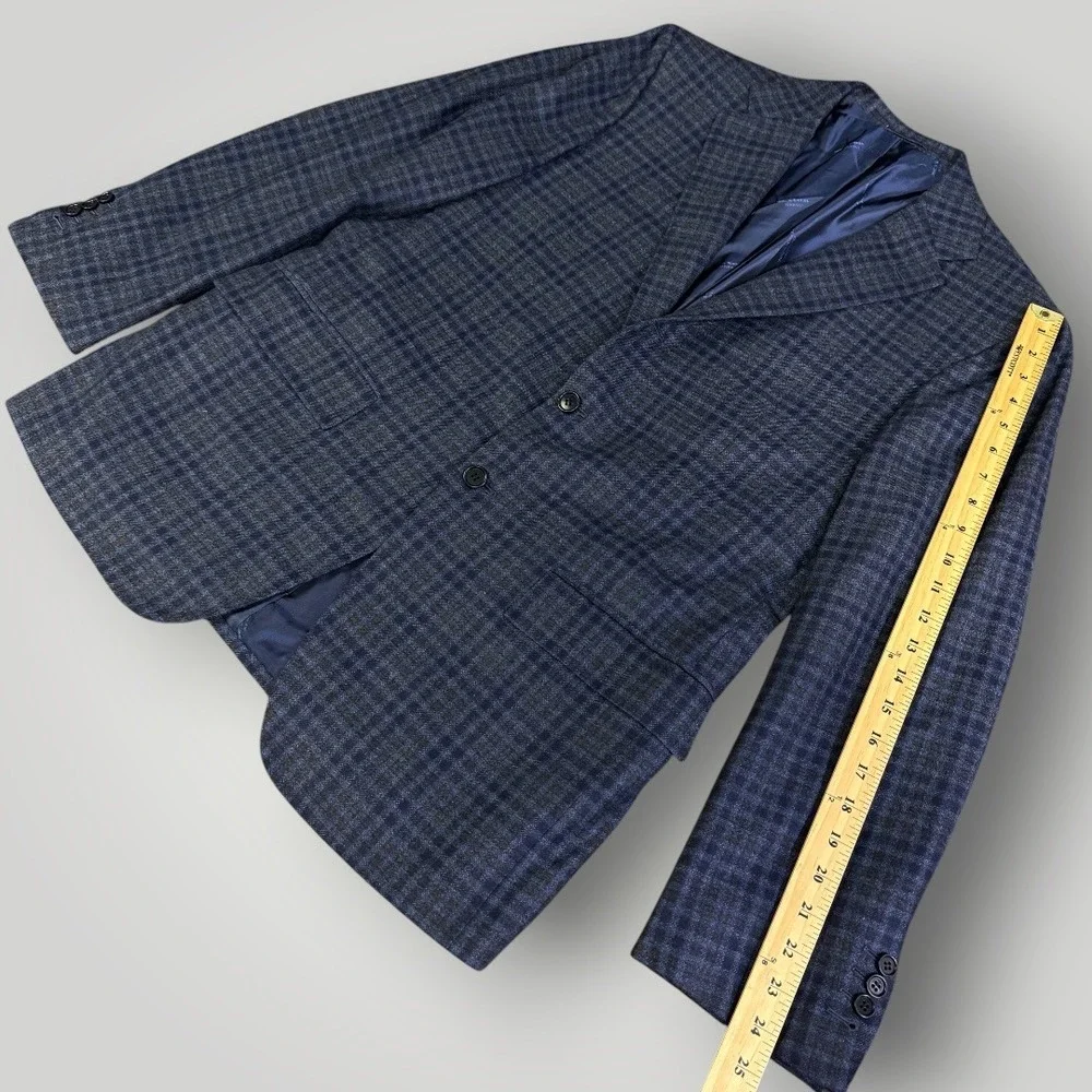 Kiton 100% Cashmere Sport‎ Coat Mens 42R Blue Grey Plaid Blazer Italy Boyd's
